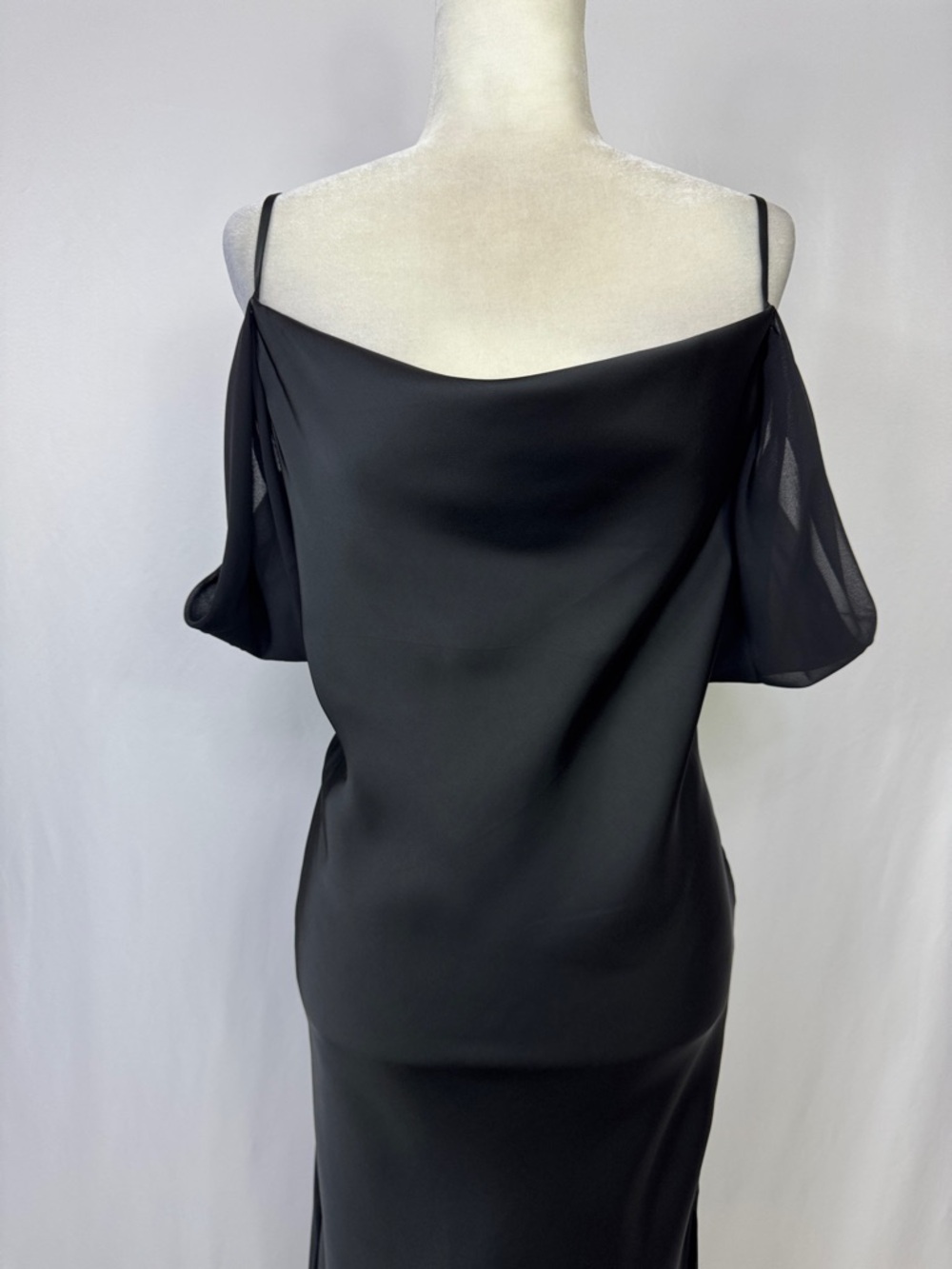 Petal & Pup Reyna Off The Shoulder Satin Maxi Dress Size Medium Black - Picture 8 of 16
